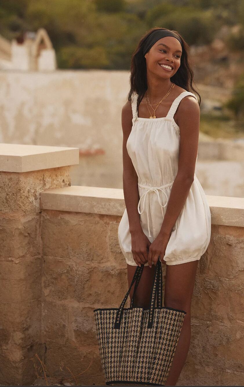 NWT Anthropologie White Cotton Adjustable Tie Romper - Size Small